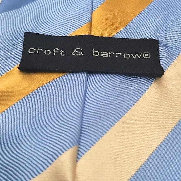 Croft & Barrow 100% Silk Blue Yellow Stripes Men's Tie - Picture 3 of 3